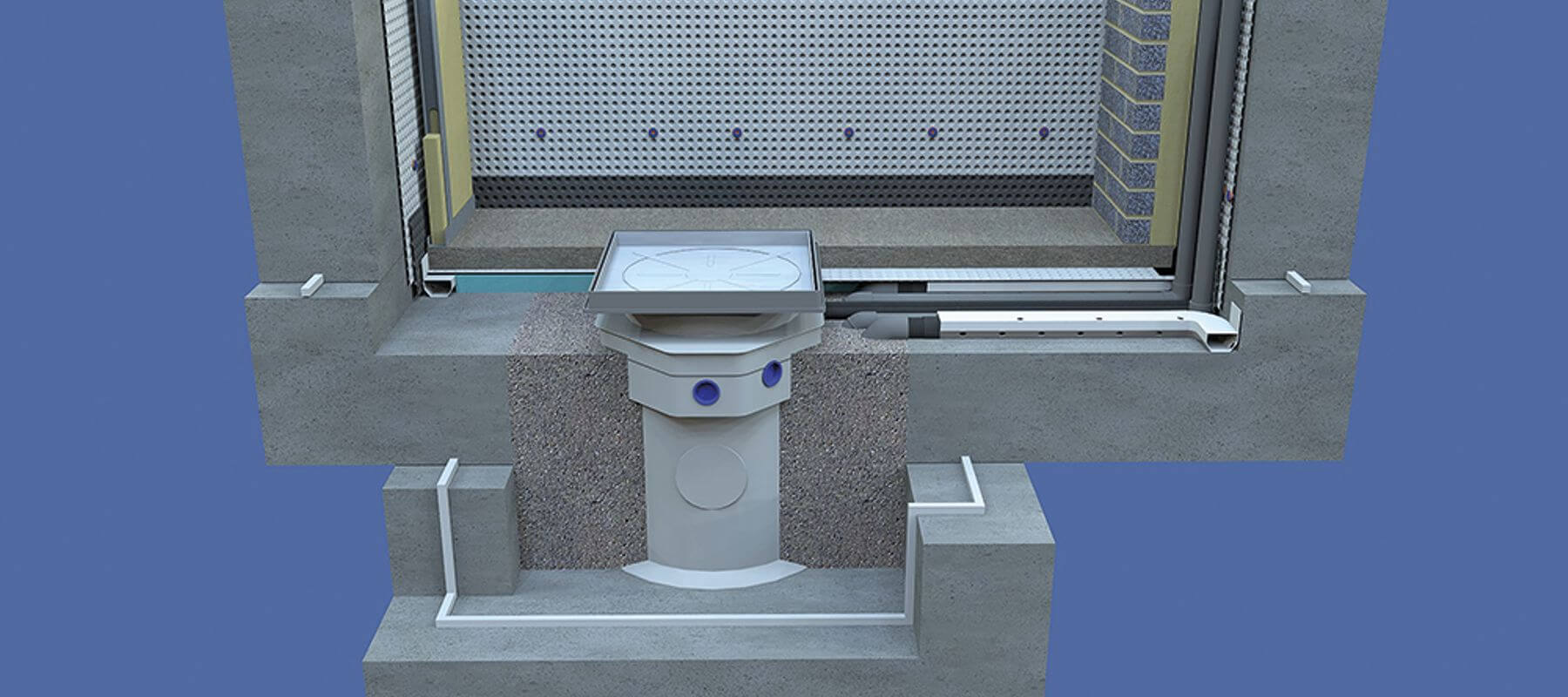 3D drawing showing a Type C waterproofing system with insulation